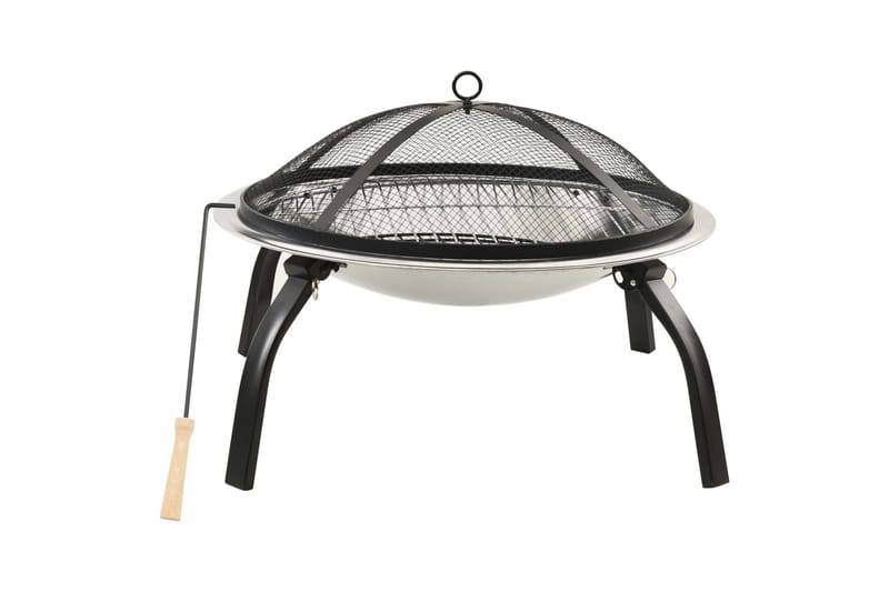 2-i-1 Bålfat og grill med ildrake 56x56x49 cm rustfritt stål - Silver - Innredning - Peis - Utepeis & ildsted