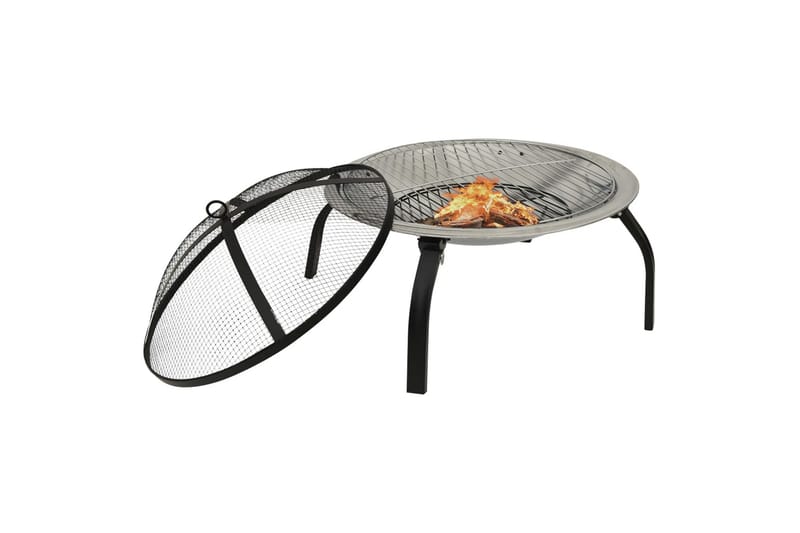 2-i-1 Bålfat og grill med ildrake 56x56x49 cm rustfritt stål - Silver - Innredning - Peis - Utepeis & ildsted