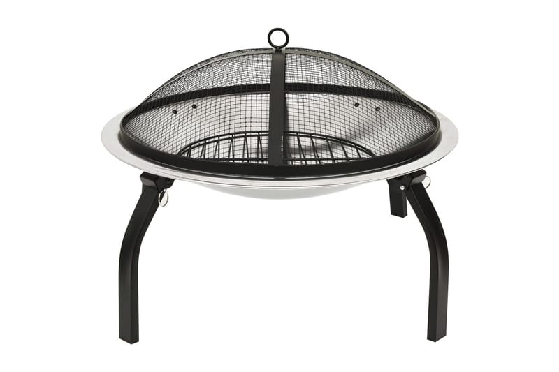 2-i-1 Bålfat og grill med ildrake 56x56x49 cm rustfritt stål - Silver - Innredning - Peis - Utepeis & ildsted