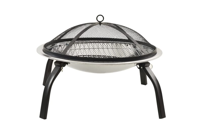 2-i-1 Bålfat og grill med ildrake 56x56x49 cm rustfritt stål - Silver - Innredning - Peis - Utepeis & ildsted