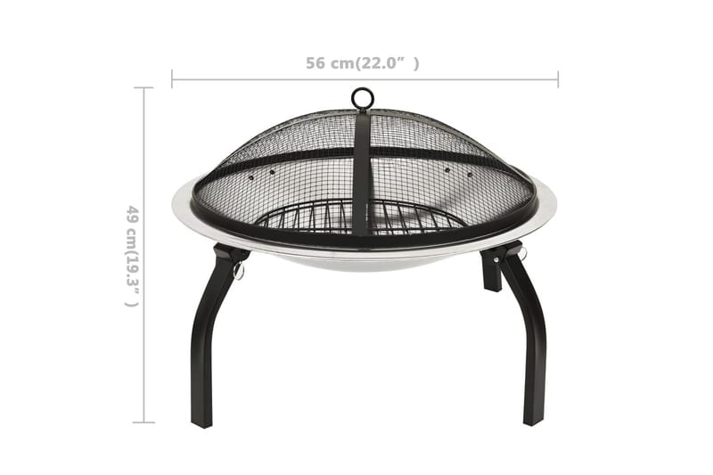 2-i-1 Bålfat og grill med ildrake 56x56x49 cm rustfritt stål - Silver - Innredning - Peis - Utepeis & ildsted