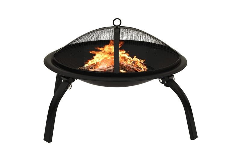 2-i-1 Bålfat og grill med ildrake 56x56x49 cm stål - Svart - Innredning - Peis - Utepeis & ildsted