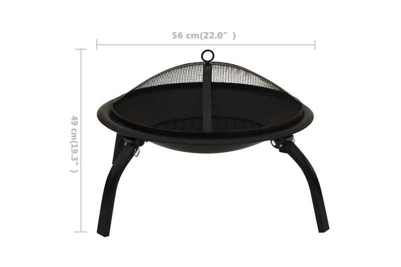 2-i-1 Bålfat og grill med ildrake 56x56x49 cm stål - Svart - Innredning - Peis - Utepeis & ildsted