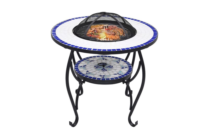 Bålfatbord mosaikk blå og hvit 68 cm keramikk - Utepeis & ildsted