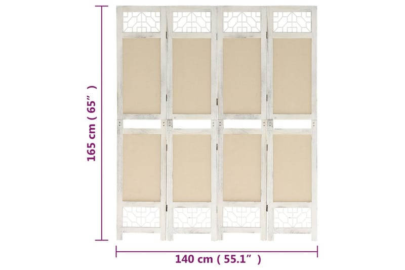 4-Panel Room Divider Cream 140x165 cm Fabric - Krem - Bretteskjerm - Romdelere