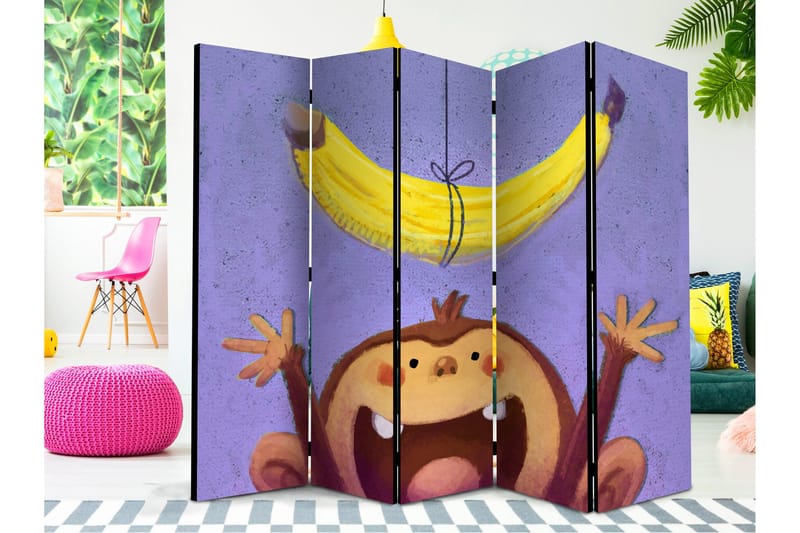 Kadira Sammenleggbar Romdeler 172x225 cm med Ape og Banan i Stoff - Brun|Lilla|Gul - Innredning - Romdelere - Skjermvegg