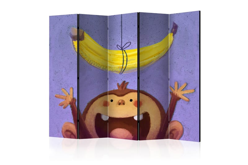 Kadira Sammenleggbar Romdeler 172x225 cm med Ape og Banan i Stoff, Brun|Lilla|Gul