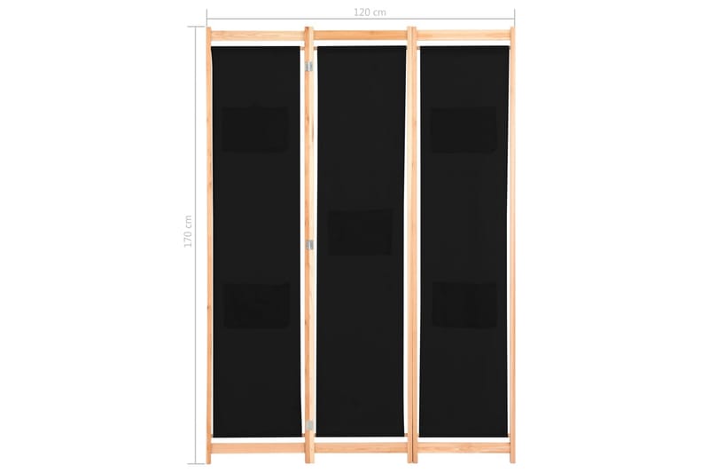 Romdeler 3 paneler svart 120x170x4 cm stoff - Innredning - Romdelere - Skjermvegg
