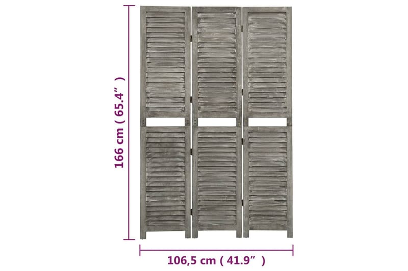 Romdeler 3 paneler grå 106,5x166 cm heltre - Grå - Skjermvegg - Romdelere