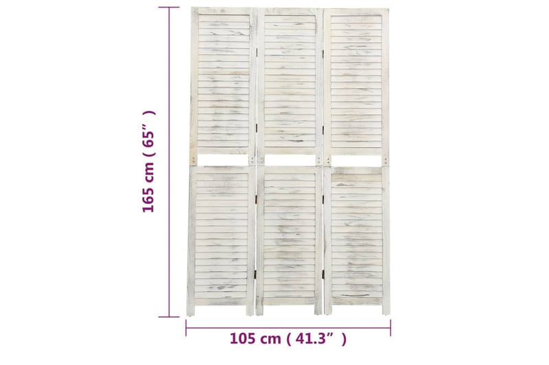 Romdeler 3 paneler antikk hvit 105x165 cm tre - Hvit - Innredning - Romdelere - Skjermvegg