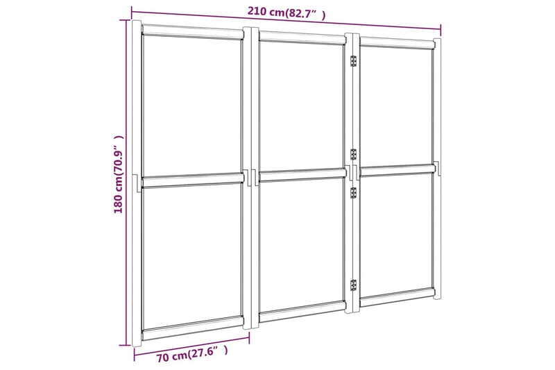 Romdeler 3 paneler svart 210x180 cm - Svart - Skjermvegg - Romdelere