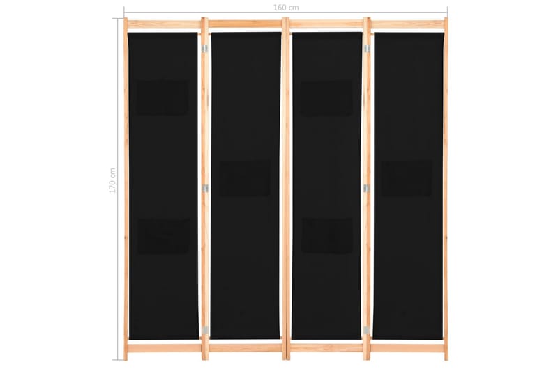 Romdeler 4 paneler svart 160x170x4 cm stoff - Innredning - Romdelere - Skjermvegg