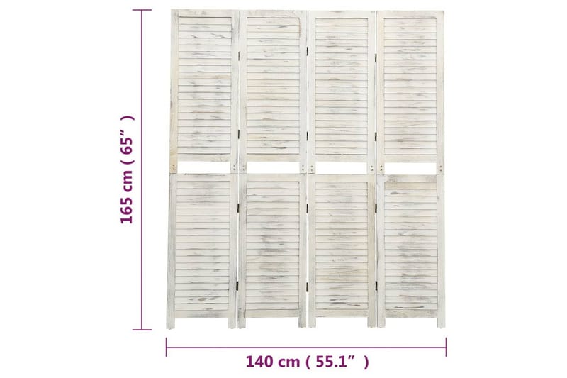 Romdeler 4 paneler antikk hvit 140x165 cm tre - Hvit - Innredning - Romdelere - Skjermvegg