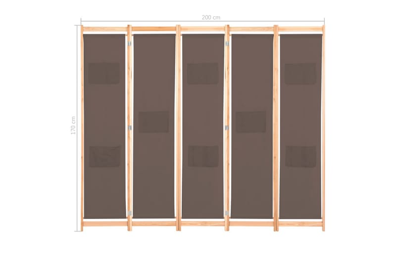 Romdeler 5 paneler brun 200x170x4 cm stoff - Innredning - Romdelere - Skjermvegg