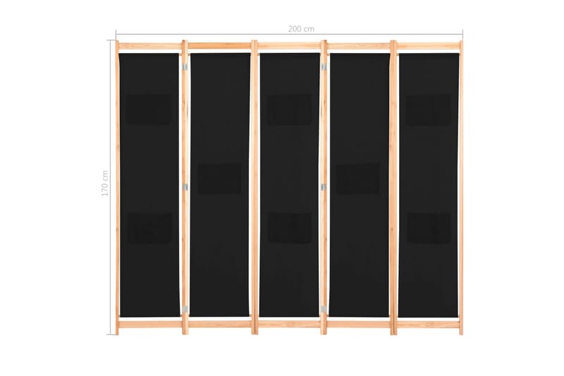 Romdeler 5 paneler svart 200x170x4 cm stoff - Innredning - Romdelere - Skjermvegg