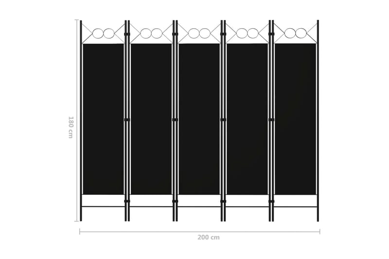 Romdeler 5 paneler svart 200x180 cm - Skjermvegg - Romdelere