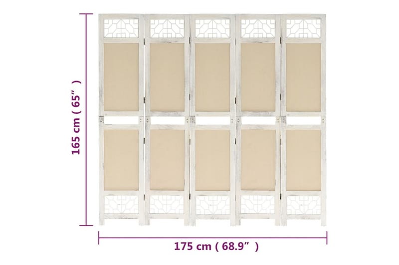 Romdeler 5 paneler kremhvit 175x165 cm stoff - Krem - Skjermvegg - Romdelere
