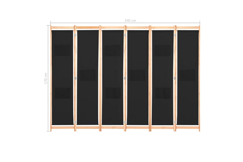 Romdeler 6 paneler svart 240x170x4 cm stoff - Innredning - Romdelere - Skjermvegg