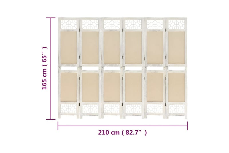 Romdeler 6 paneler kremhvit 210x165 cm stoff - Krem - Innredning - Romdelere - Skjermvegg