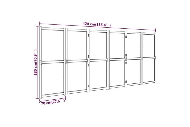 Romdeler 6 paneler kremhvit 420x180 cm - Krem - Skjermvegg - Romdelere