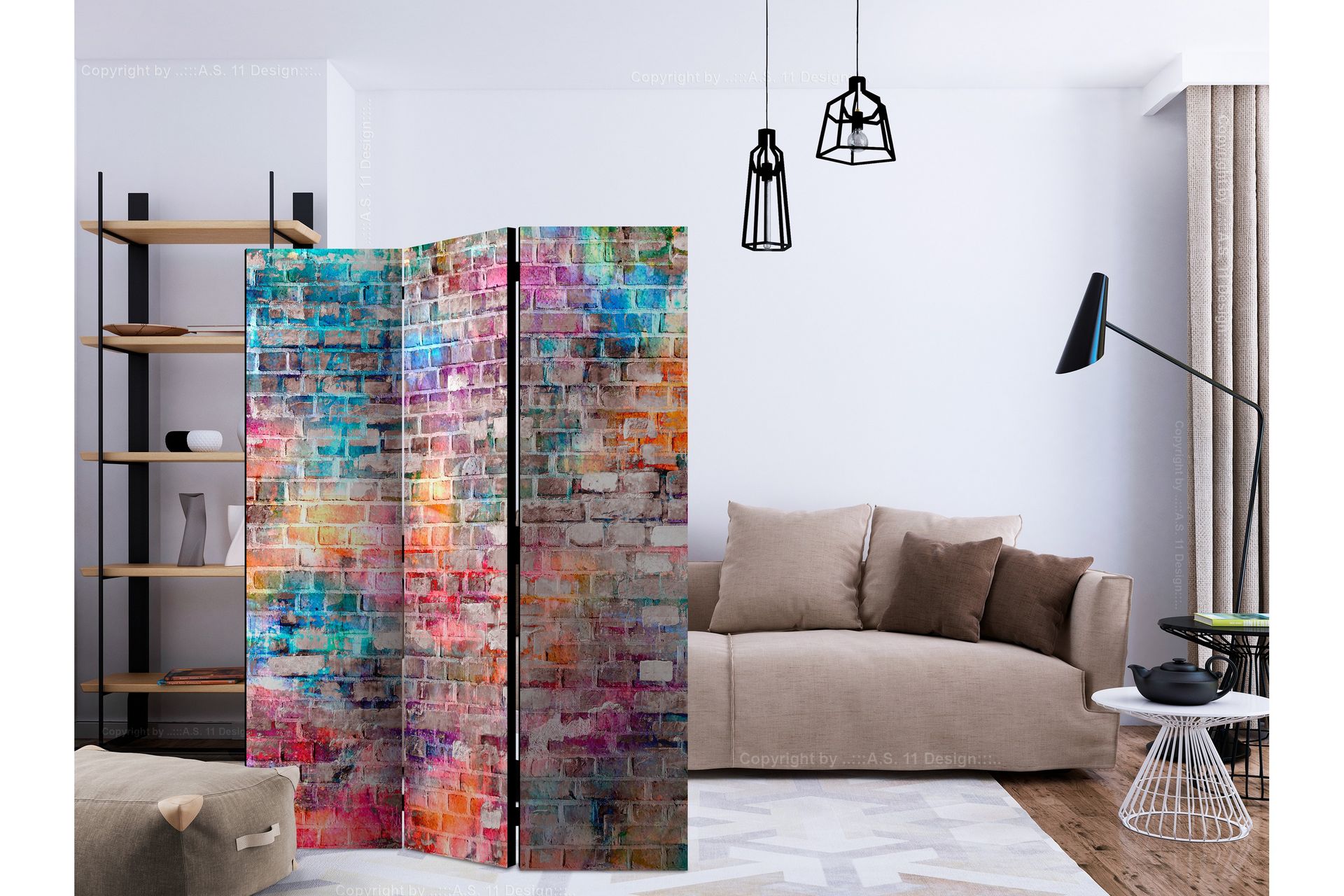 Romdeler - Colorful Brick 135x172 - Artgeist sp. z o. o. - Innredning - Romdelere - Bretteskjerm