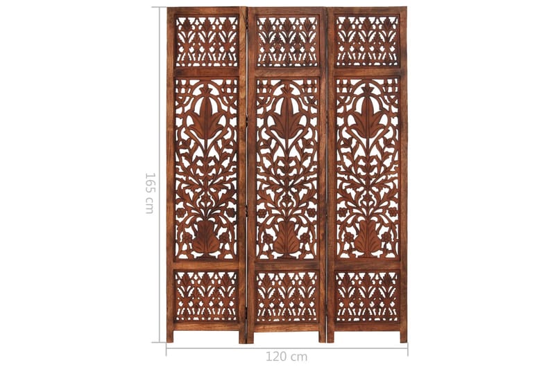 Romdeler håndskåret 3 paneler brun 120x165 cm heltre mango - Innredning - Romdelere - Skjermvegg