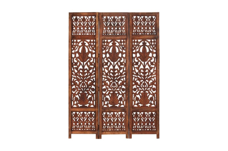 Romdeler håndskåret 3 paneler brun 120x165 cm heltre mango - Innredning - Romdelere - Skjermvegg