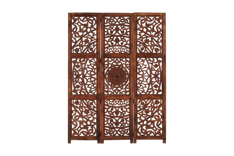 Romdeler håndskåret 3 paneler brun 120x165 cm heltre mango - Innredning - Romdelere - Skjermvegg