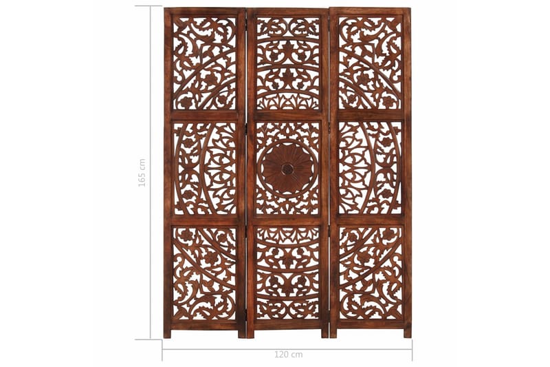 Romdeler håndskåret 3 paneler brun 120x165 cm heltre mango - Innredning - Romdelere - Skjermvegg