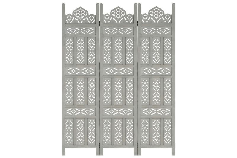 Romdeler håndskåret 3 paneler grå 120x165 cm heltre mango - Innredning - Romdelere - Skjermvegg