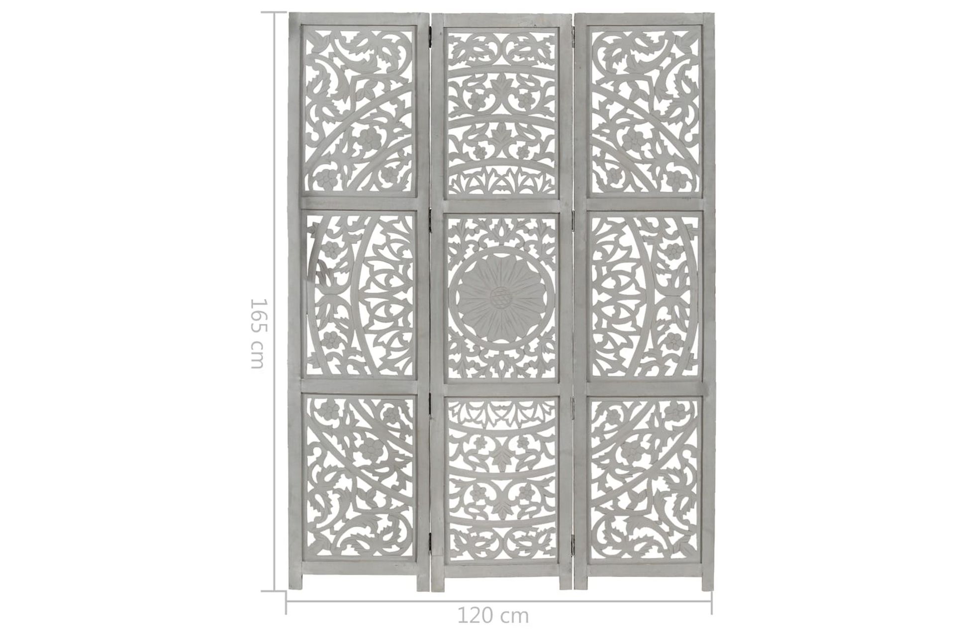 Romdeler håndskåret 3 paneler grå 120x165 cm heltre mango - Innredning - Romdelere - Skjermvegg