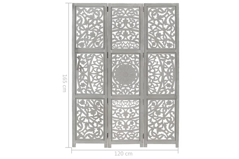 Romdeler håndskåret 3 paneler grå 120x165 cm heltre mango - Innredning - Romdelere - Skjermvegg