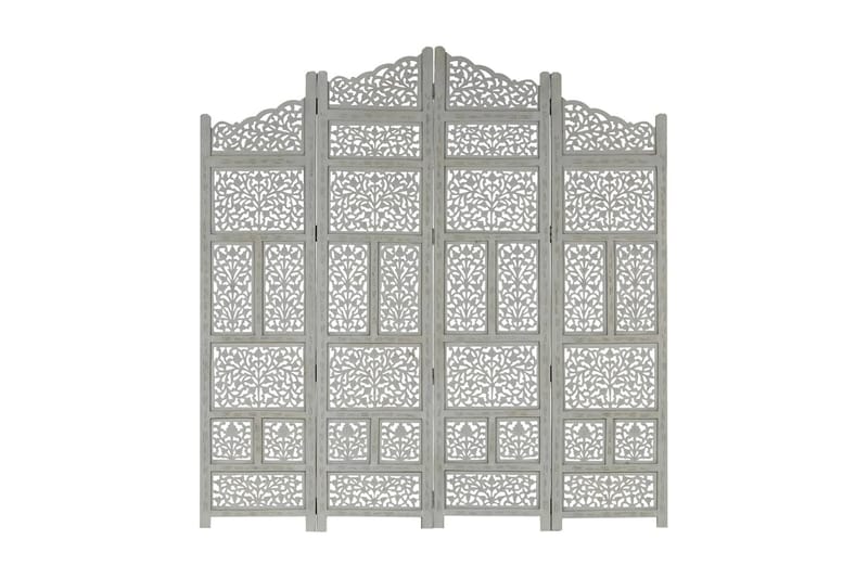 Romdeler håndskåret 4 paneler grå 160x165 cm heltre mango - Grå - Skjermvegg - Romdelere