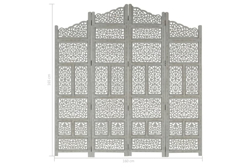 Romdeler håndskåret 4 paneler grå 160x165 cm heltre mango - Grå - Innredning - Romdelere - Skjermvegg