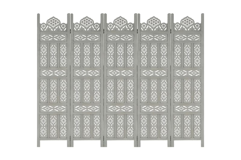 Romdeler håndskåret 5 paneler grå 200x165 cm heltre mango - Skjermvegg - Romdelere
