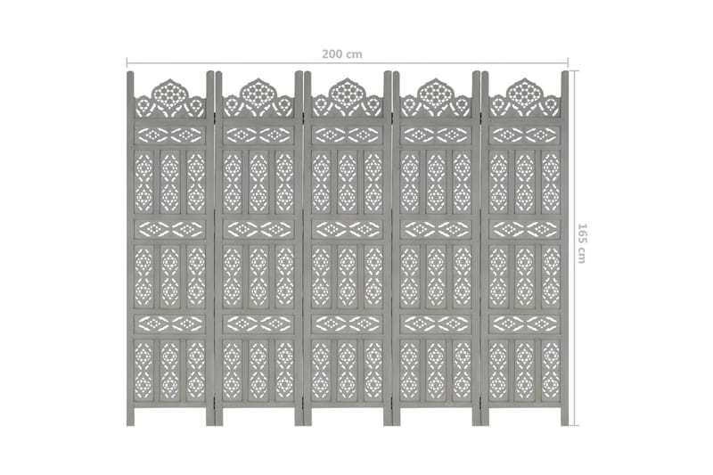Romdeler håndskåret 5 paneler grå 200x165 cm heltre mango - Innredning - Romdelere - Skjermvegg