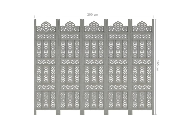 Romdeler håndskåret 5 paneler grå 200x165 cm heltre mango - Skjermvegg - Romdelere