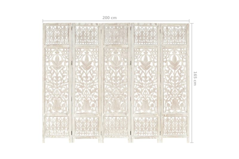 Romdeler håndskåret 5 paneler hvit 200x165 cm heltre mango - Innredning - Romdelere - Skjermvegg