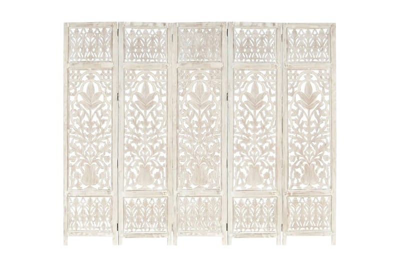 Romdeler håndskåret 5 paneler hvit 200x165 cm heltre mango - Innredning - Romdelere - Skjermvegg