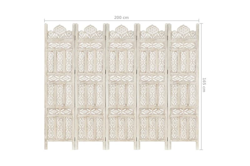 Romdeler håndskåret 5 paneler hvit 200x165 cm heltre mango - Innredning - Romdelere - Skjermvegg
