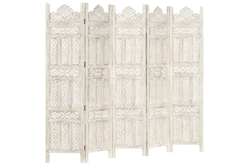 Romdeler håndskåret 5 paneler hvit 200x165 cm heltre mango - Innredning - Romdelere - Skjermvegg