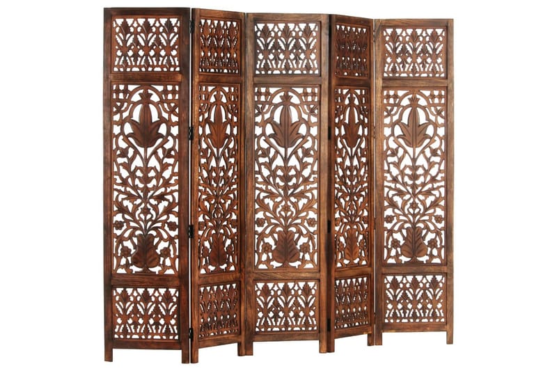 Romdeler håndskåret 5 paneler brun 200x165 cm heltre mango - Innredning - Romdelere - Skjermvegg