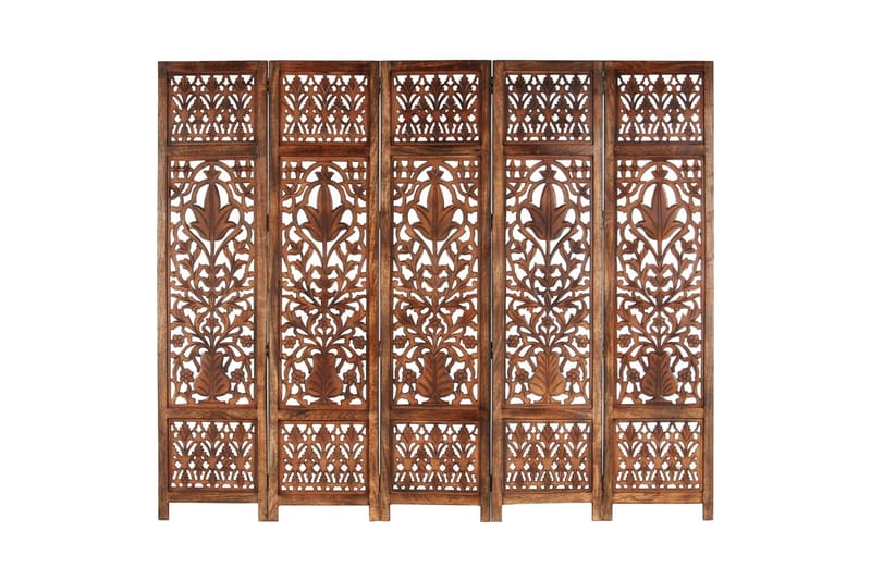 Romdeler håndskåret 5 paneler brun 200x165 cm heltre mango - Innredning - Romdelere - Skjermvegg