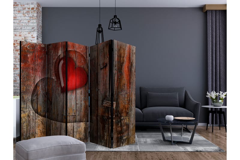 Romdeler - Heart on wooden background II 225x172 - Artgeist sp. z o. o. - Bretteskjerm - Romdelere