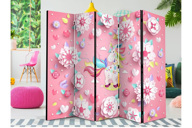 Romdeler Unicorn på Flowerbed II 222x517 cm - Artgeist sp. z o. o. - Innredning - Romdelere - Bretteskjerm