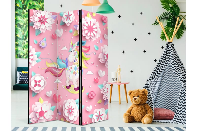 Romdeler Unicorn på Blomstereng 113x517 cm - Artgeist sp. z o. o. - Innredning - Romdelere - Bretteskjerm