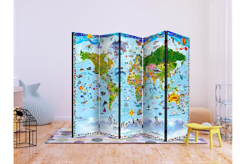 Romdeler World Map For Kids 225x172 - Artgeist sp. z o. o. - Innredning - Romdelere - Bretteskjerm