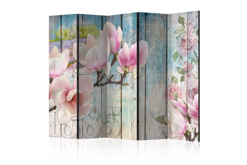 Romdeler - Pink Flowers on Wood II 225x172, Artgeist sp. z o. o.