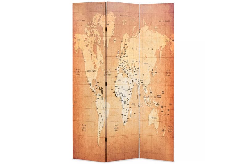 Sammenleggbar romdeler 120x170 cm verdenskart gul - Innredning - Romdelere - Bretteskjerm