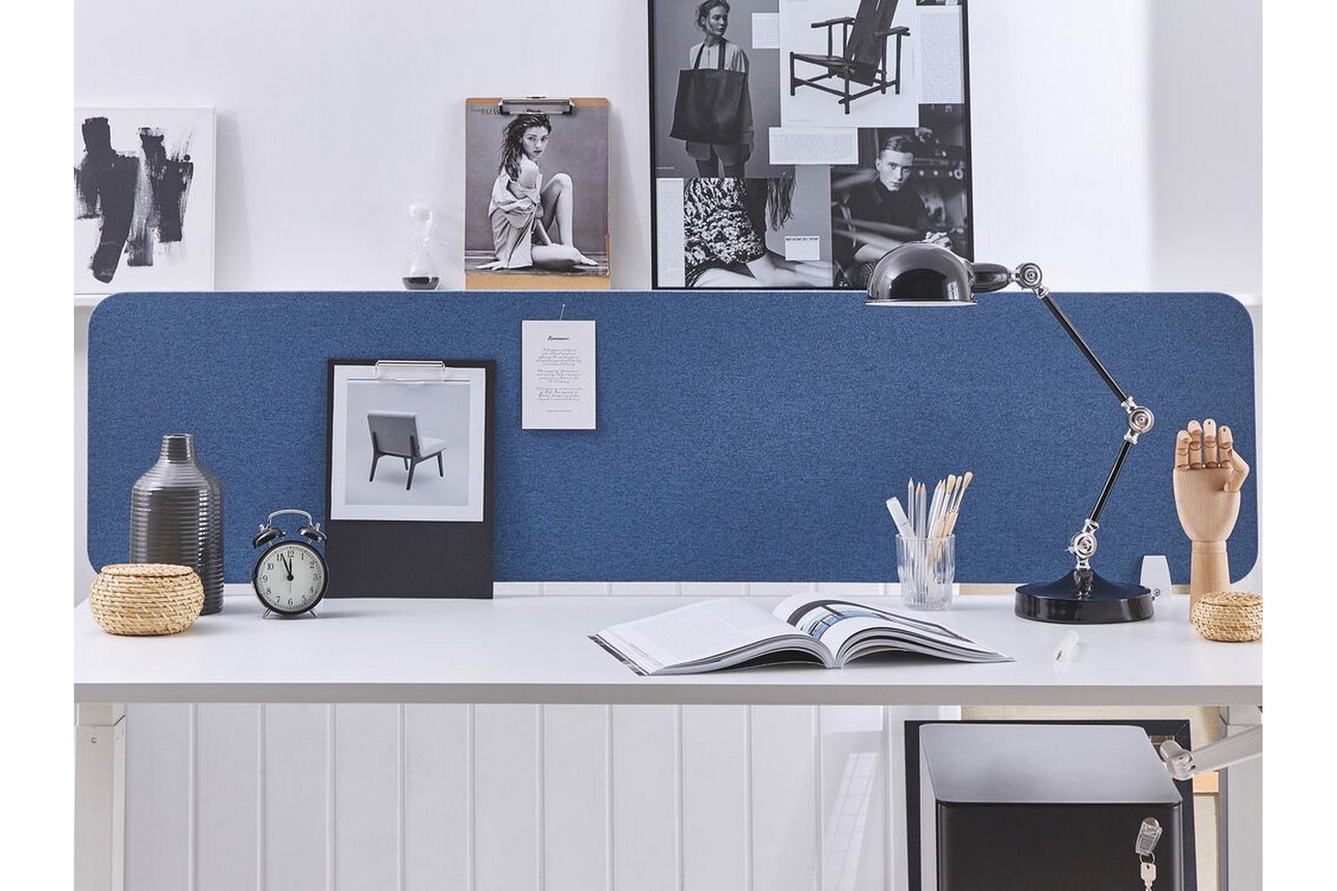 Skjold til skrivebord 160 x 40 cm blå WALLY - Blå - Innredning - Romdelere - Avskjerming skrivebord